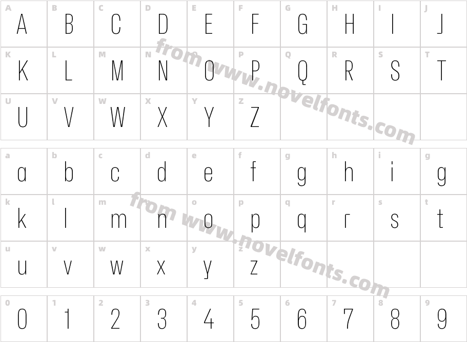 Hubot-Sans ExtraLight NarrowCharacter Map