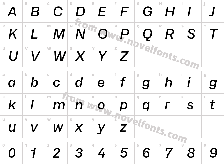 Hubot-Sans Medium ItalicCharacter Map