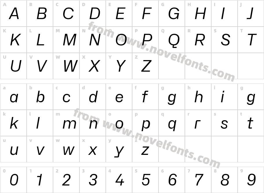 Hubot-Sans Regular ItalicCharacter Map