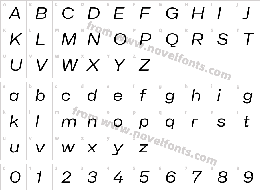 Hubot-Sans Regular Wide ItalicCharacter Map