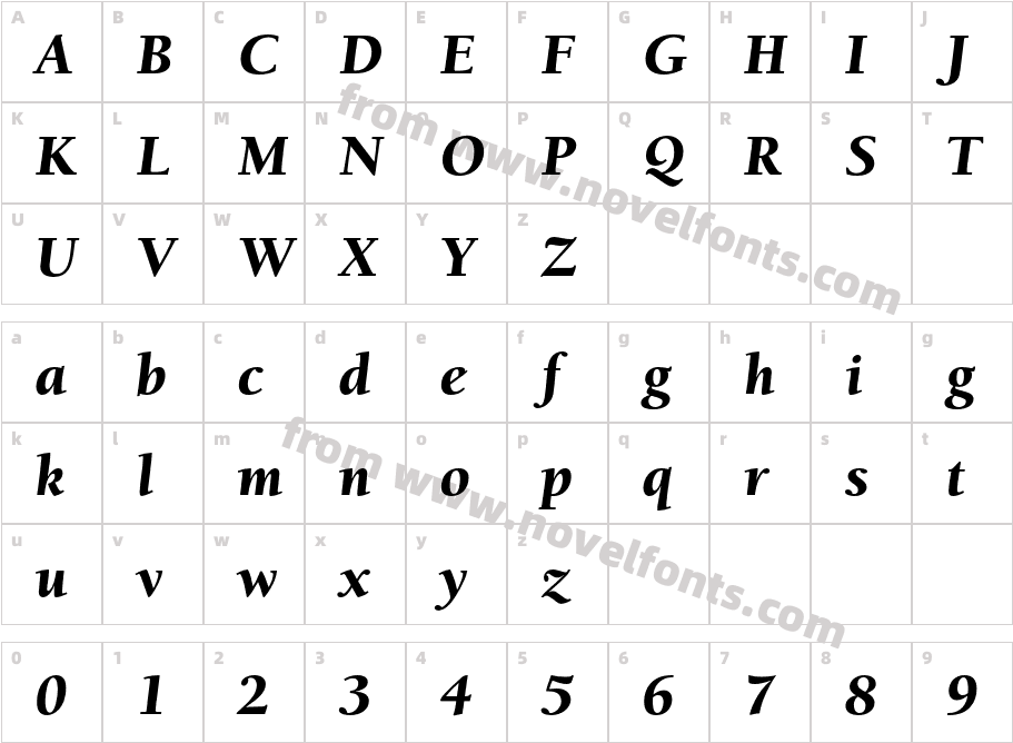 ITC Berkeley Oldstyle Std BlkCharacter Map