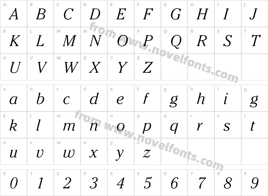 ITC Cheltenham Std LightCharacter Map