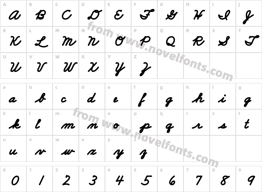 FRB American Cursive BlackCharacter Map