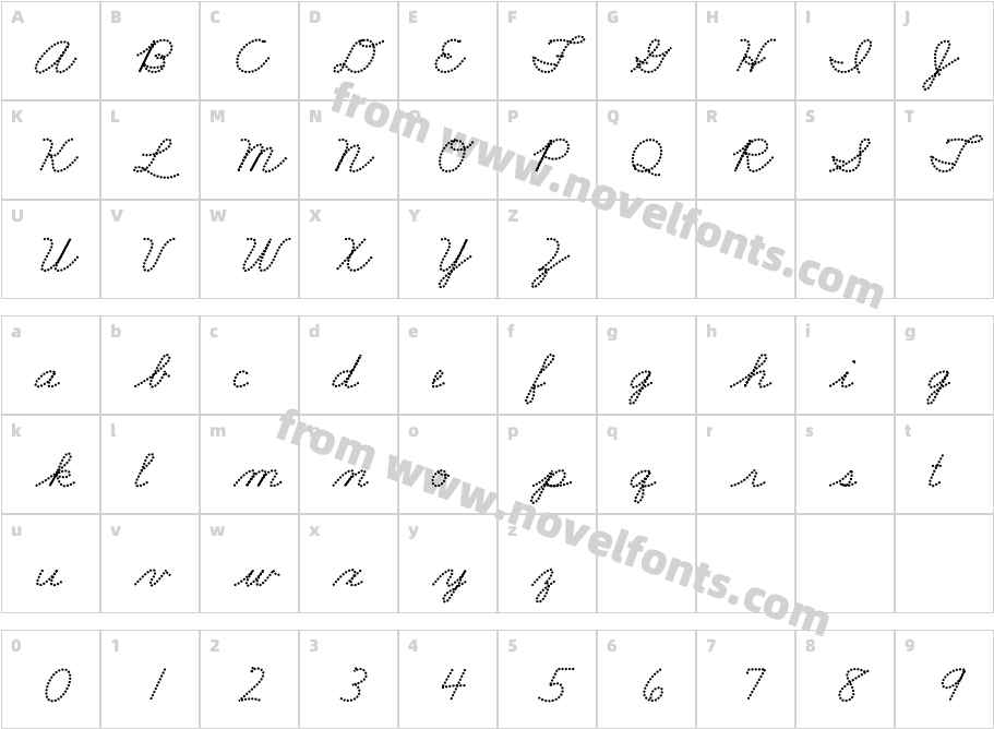 FRB American Cursive DottedExtraboldCharacter Map