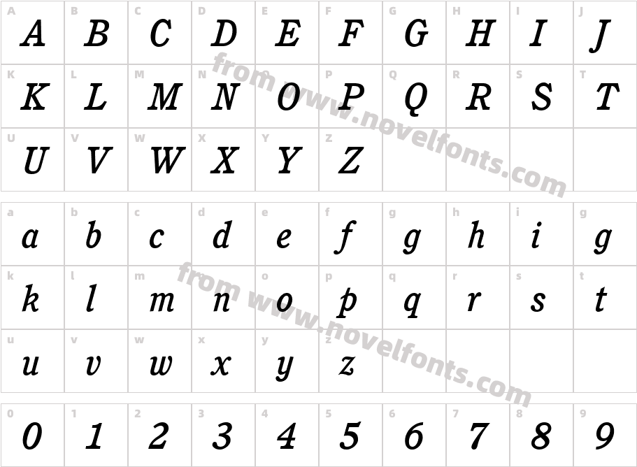 ITC_Cushing_LT_Medium_ItalicCharacter Map