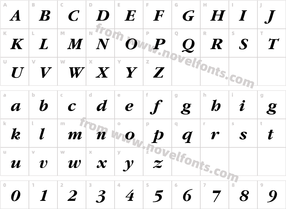 ITC_Garamond_LT_Bold_ItalicCharacter Map