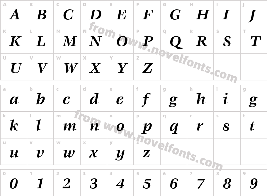 ITC_Veljovic_LT_Bold_ItalicCharacter Map