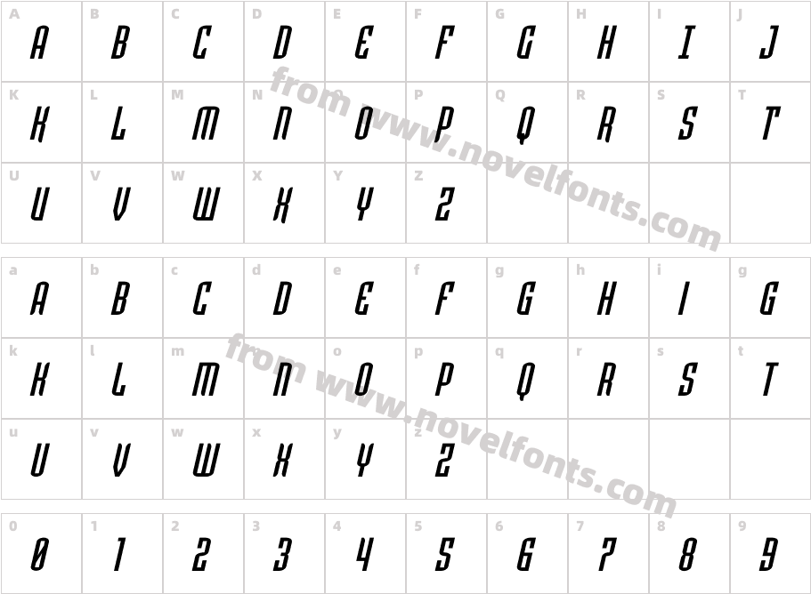 Icewave Condensed ItalicCharacter Map