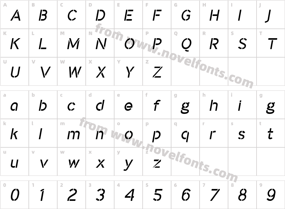 IdentikalSans_StencilItalicCharacter Map