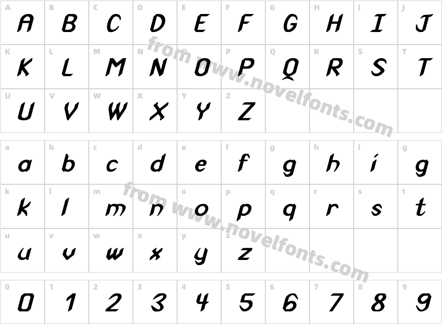 Indio_Bold_ItalicCharacter Map