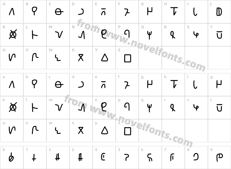 Infinegarian Handwritte RegularCharacter Map