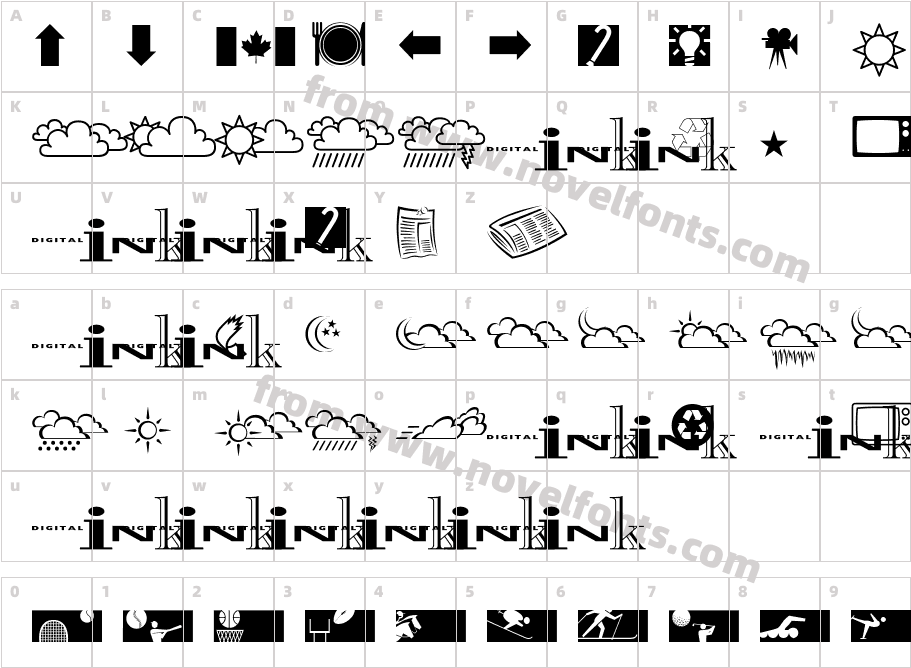 InkFontDingbatsCharacter Map