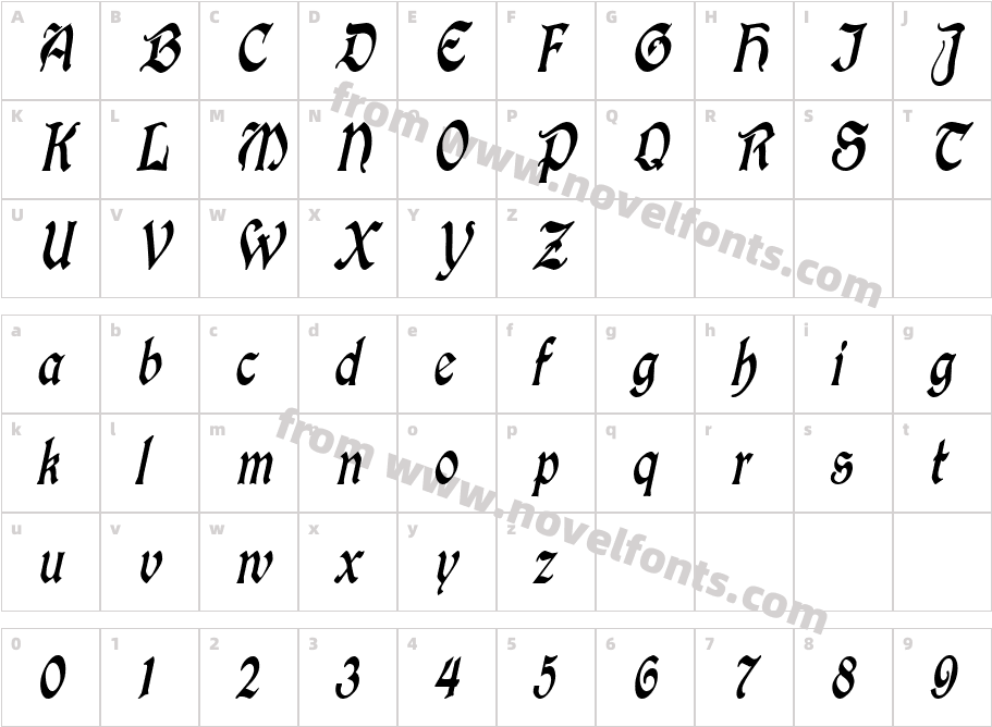 InnkeeperCondensed_ItalicCharacter Map