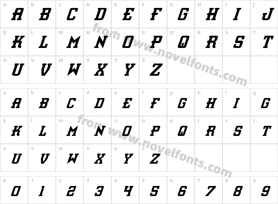 InterceptorCondensedItalicCharacter Map