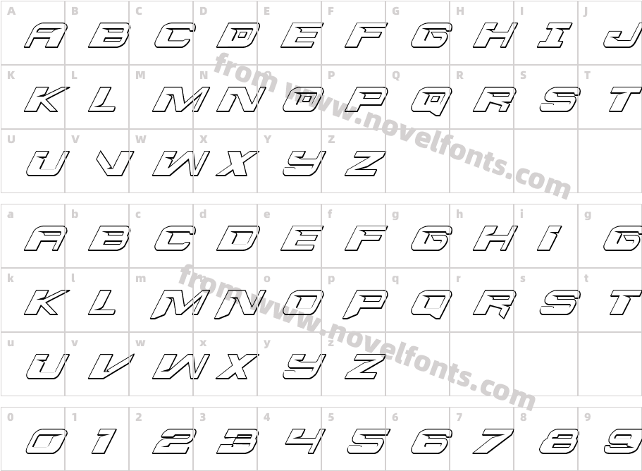 Interdiction 3D ItalicCharacter Map