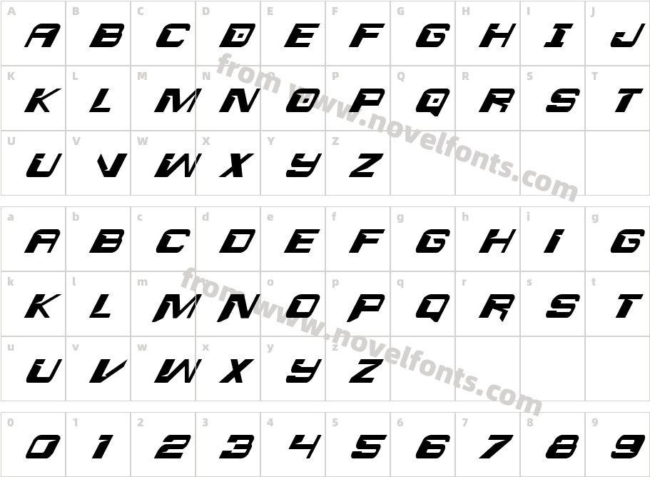 Interdiction Condensed ItalicCharacter Map