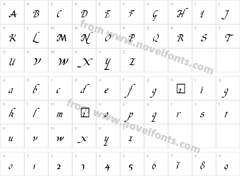 ItalicHandCharacter Map