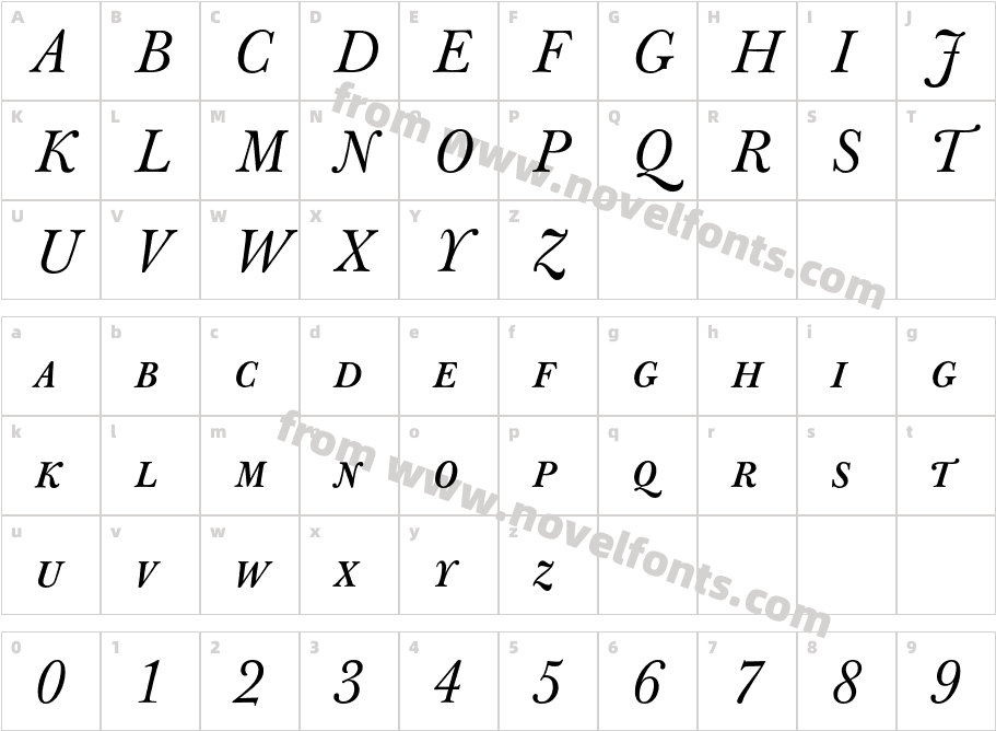 JBaskervilleCaps-ItalicCharacter Map
