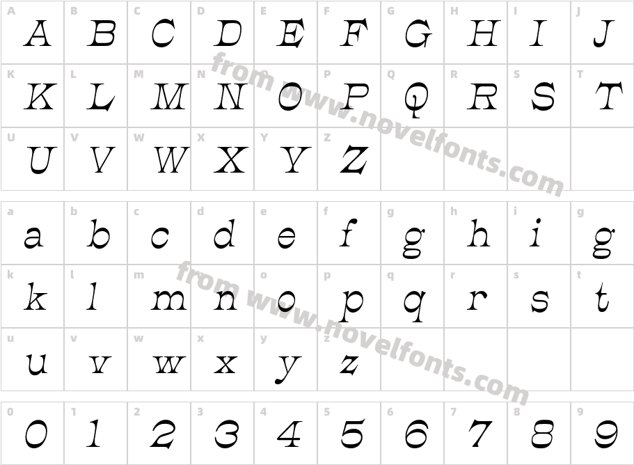 JMHCajita-ItalicCharacter Map