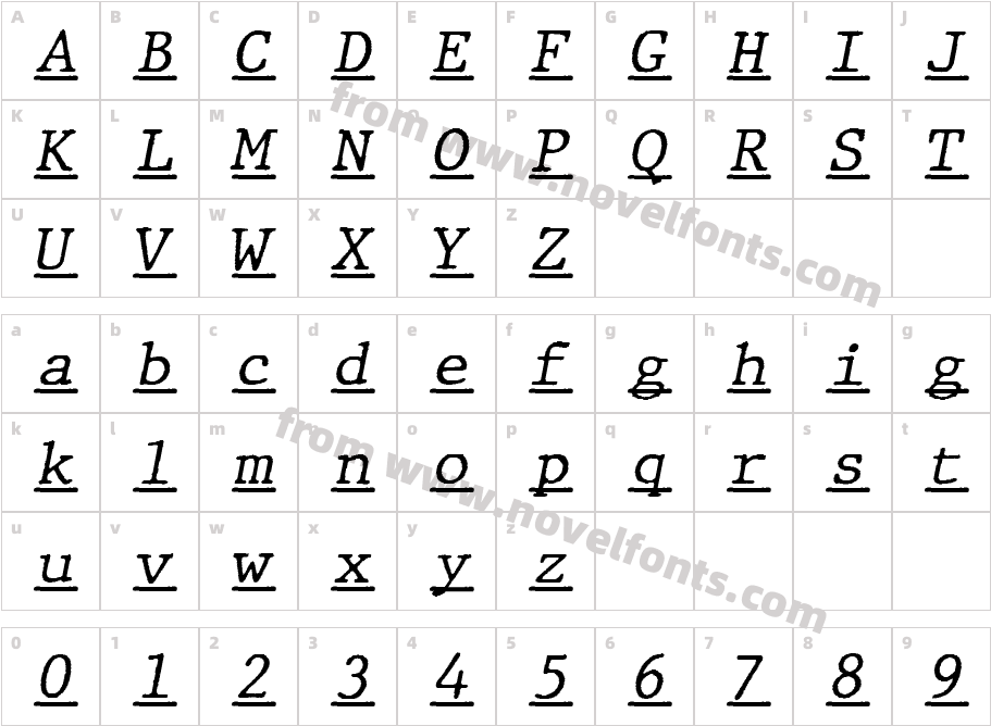 JMHTypewritermonoUnder-ItalicCharacter Map