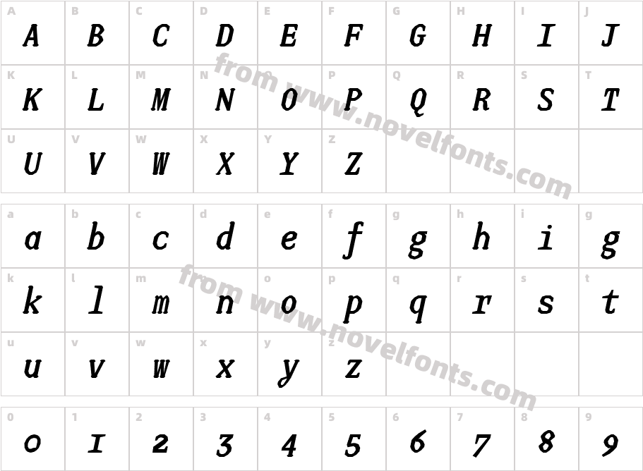 JUstice_Mono_BoldObliqueCharacter Map