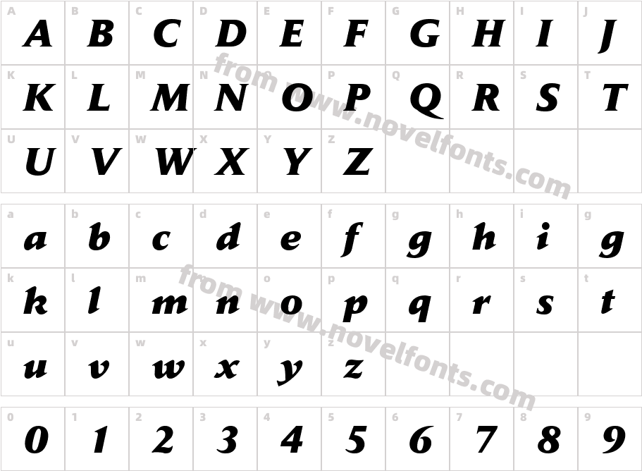 JaegerDailyNewsExtraBold_ItalicCharacter Map