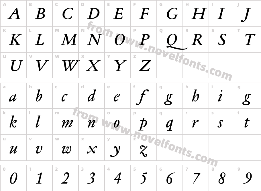 JannonTextMed-ItalicCharacter Map