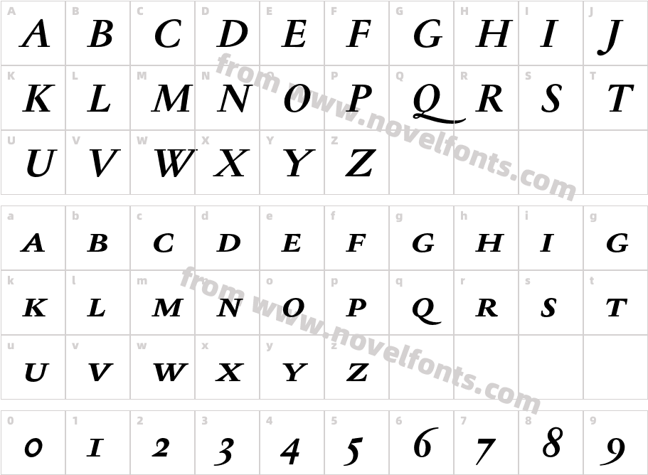 JannonTextMedSC-BoldItalicCharacter Map