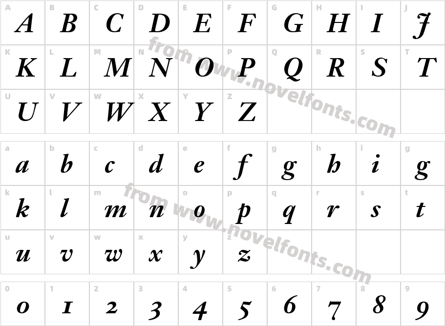 JansonText76OldstyleFiguresCharacter Map