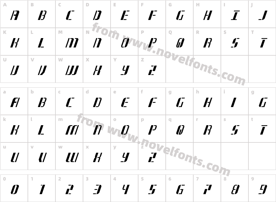 JetwayCondensedItalicCharacter Map