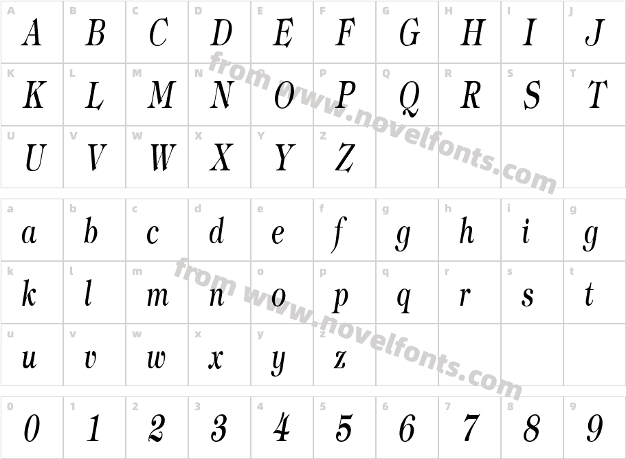 JewelCondensed_ItalicCharacter Map