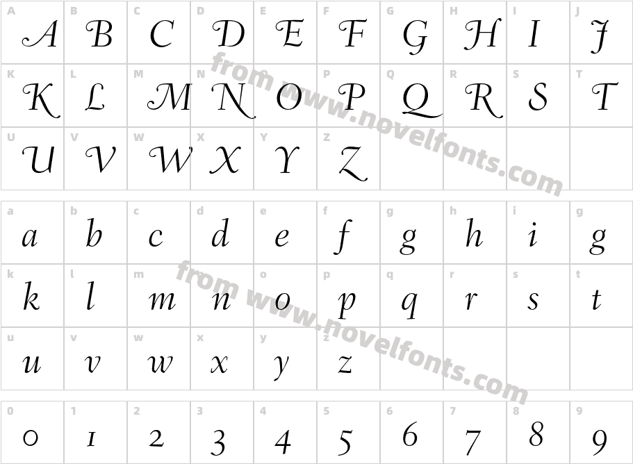 FairfieldLH-SwLightItalicOsFCharacter Map