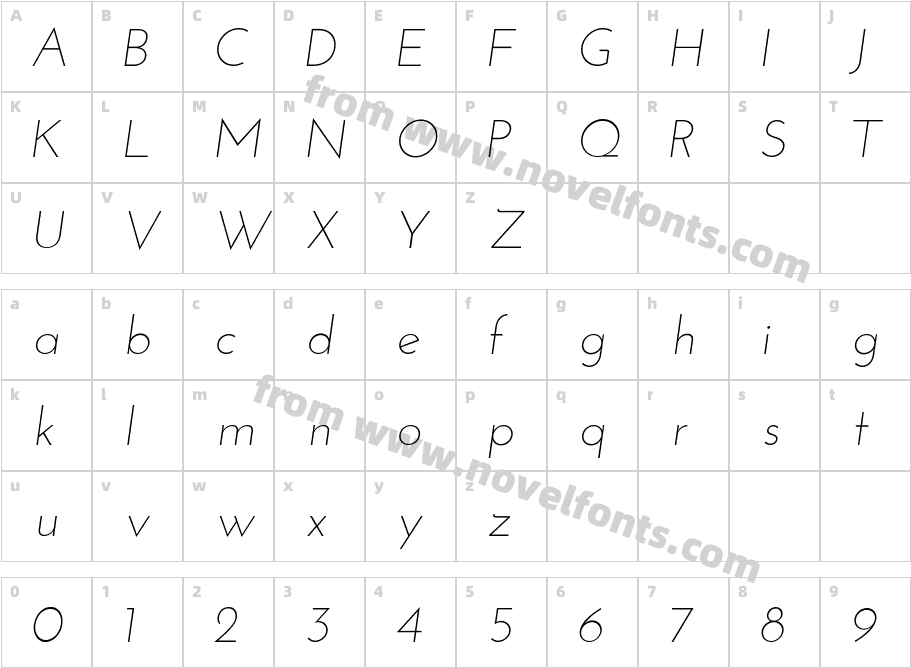 JosefinSans-LightItalicCharacter Map