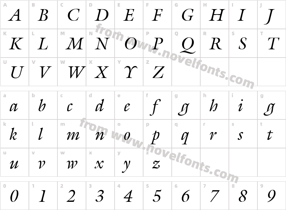 Joulliard_ItalicCharacter Map