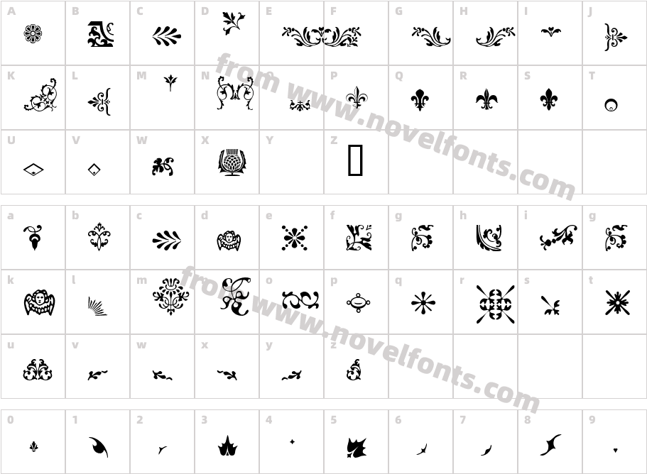 JournalDingbatsFiveSSKCharacter Map