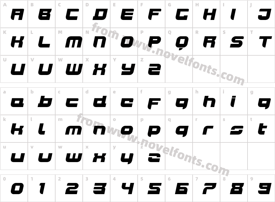 JoyRider-UltraItalicCharacter Map