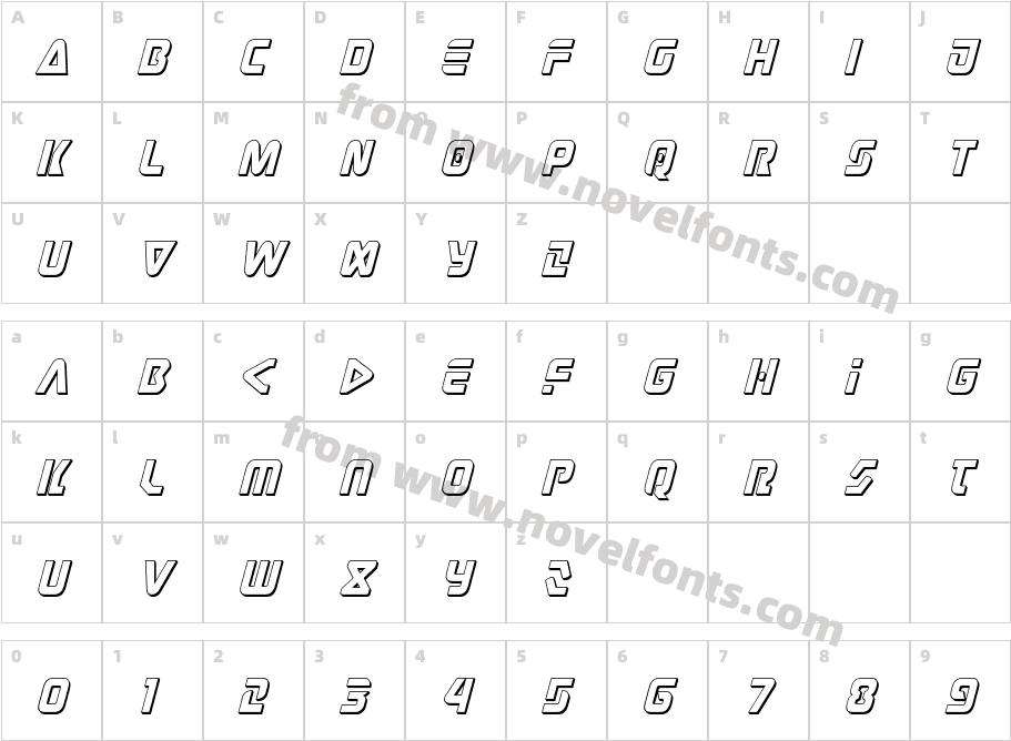 Judge 3D ItalicCharacter Map