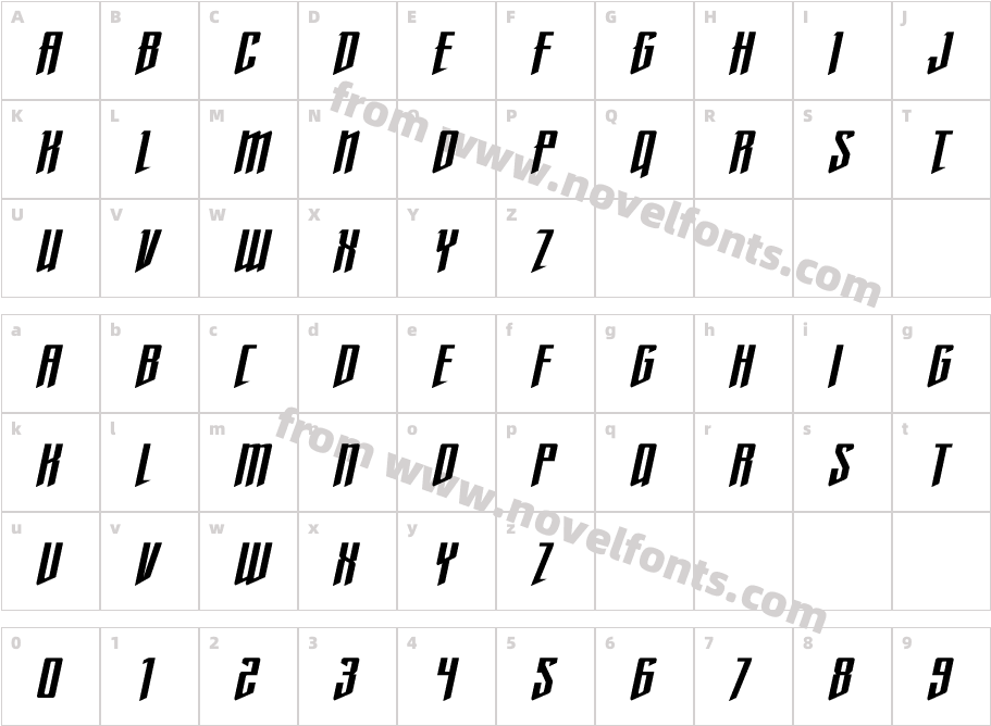 Justice Fighters ItalicCharacter Map