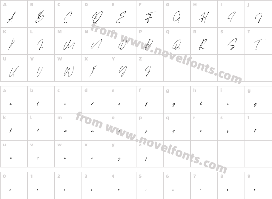 FaloneyScript-RegularCharacter Map