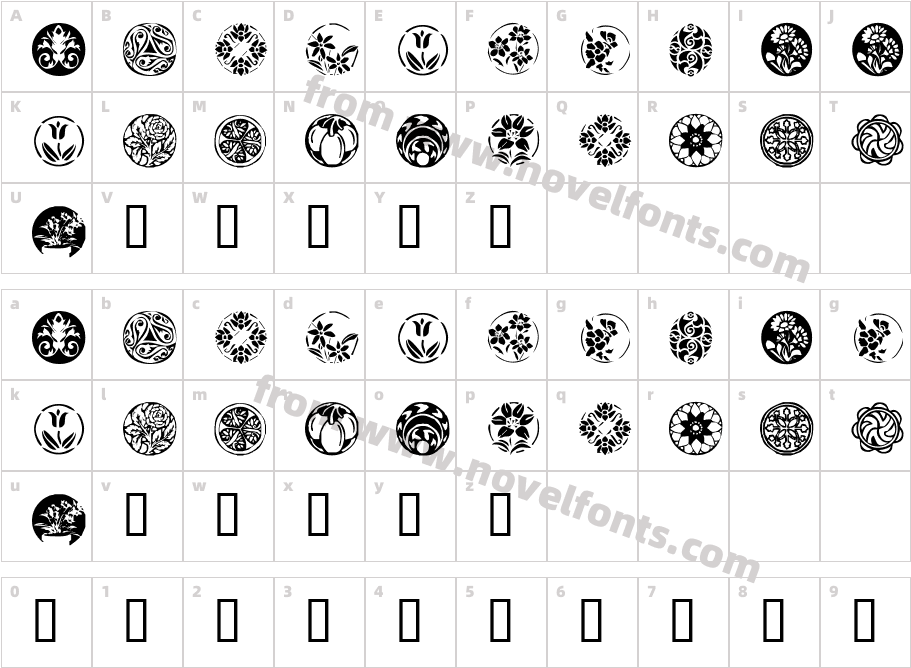 KR Fleurish CircleCharacter Map