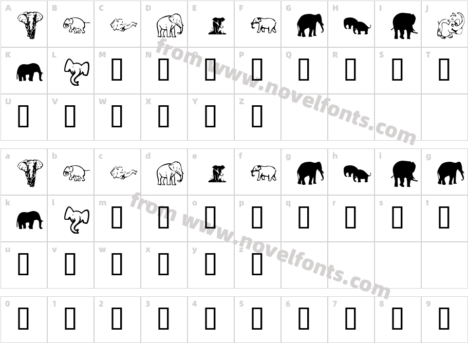 KR Rachel's ElephantsCharacter Map