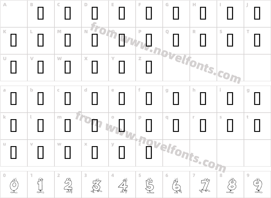 KR Toon NumbersCharacter Map