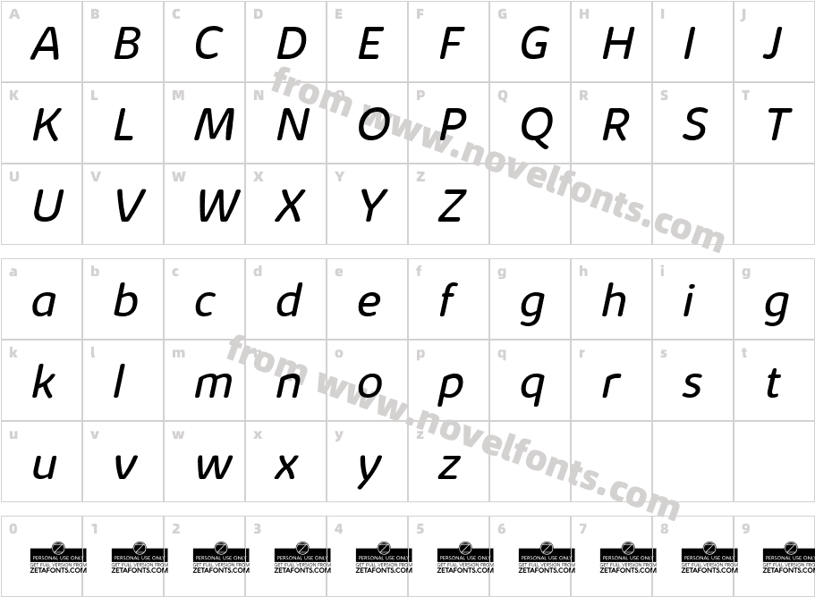 KabrioSoft-BookItalicCharacter Map