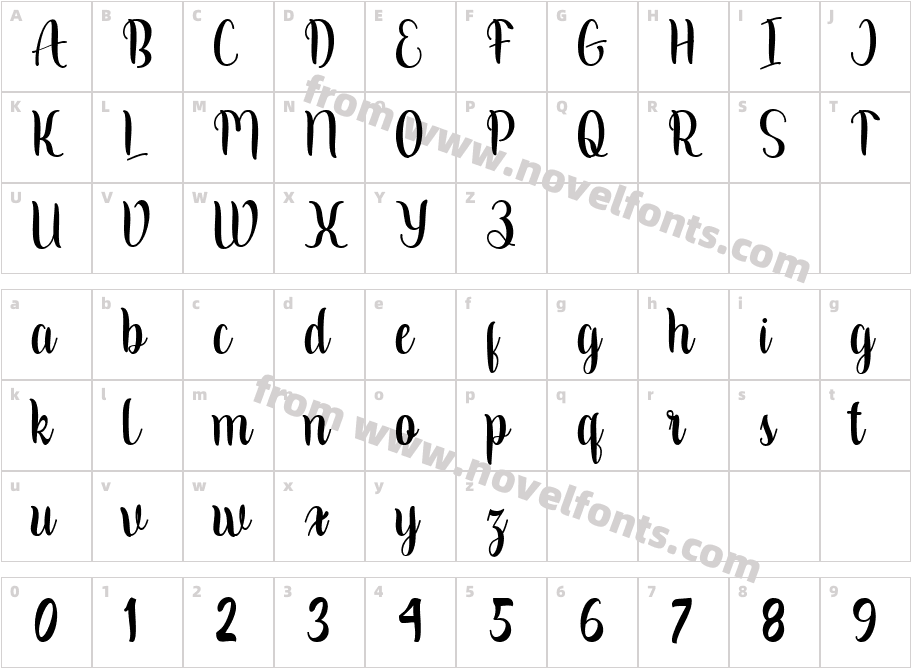 Kalisha scriptCharacter Map
