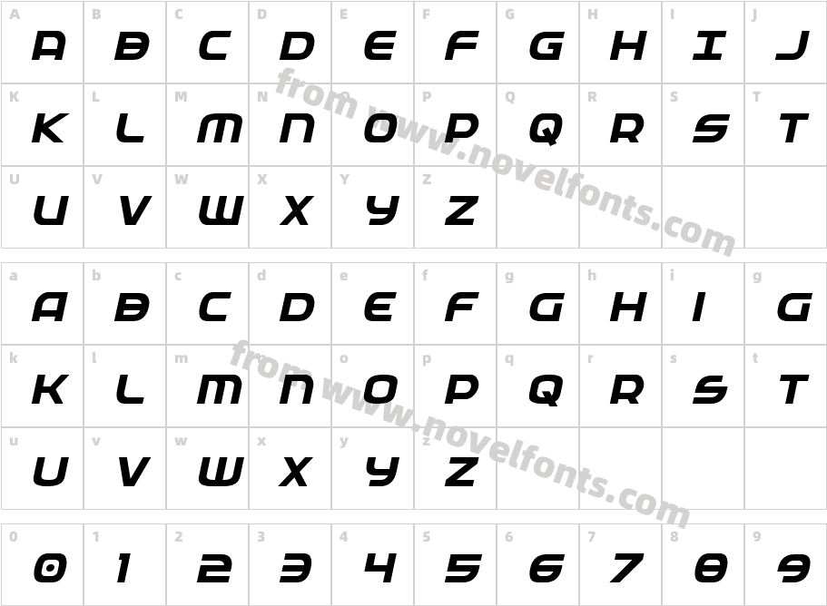 Federal Service Bold ItalicCharacter Map