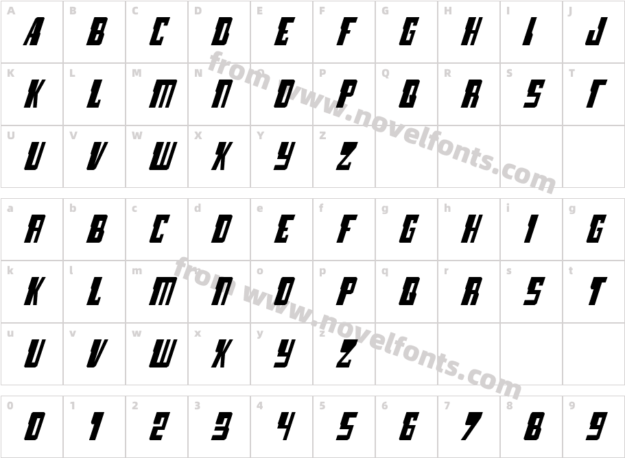 LampreyItalicCharacter Map