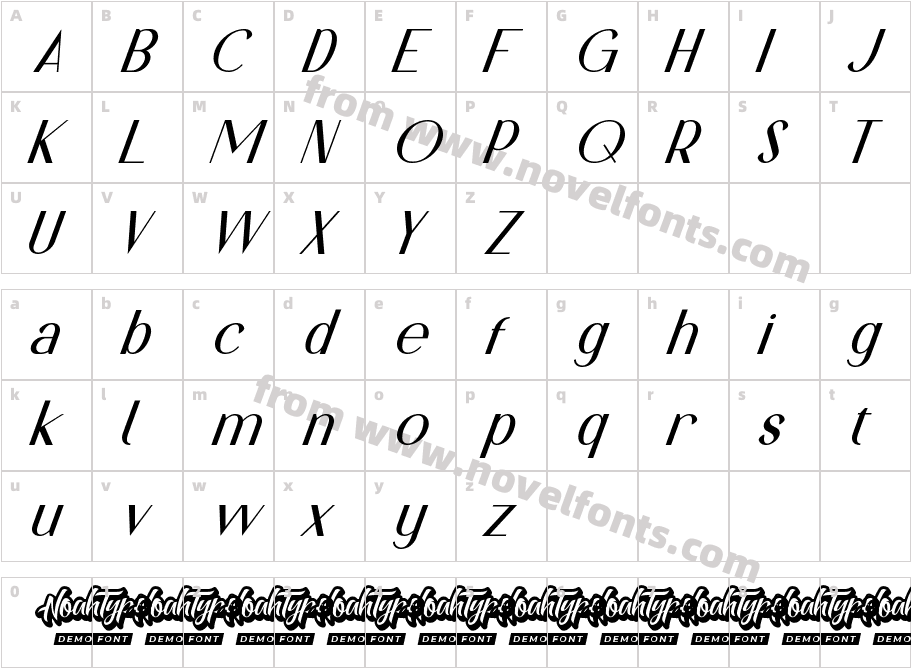 Lemon Sundae Demo Thin ItalicCharacter Map