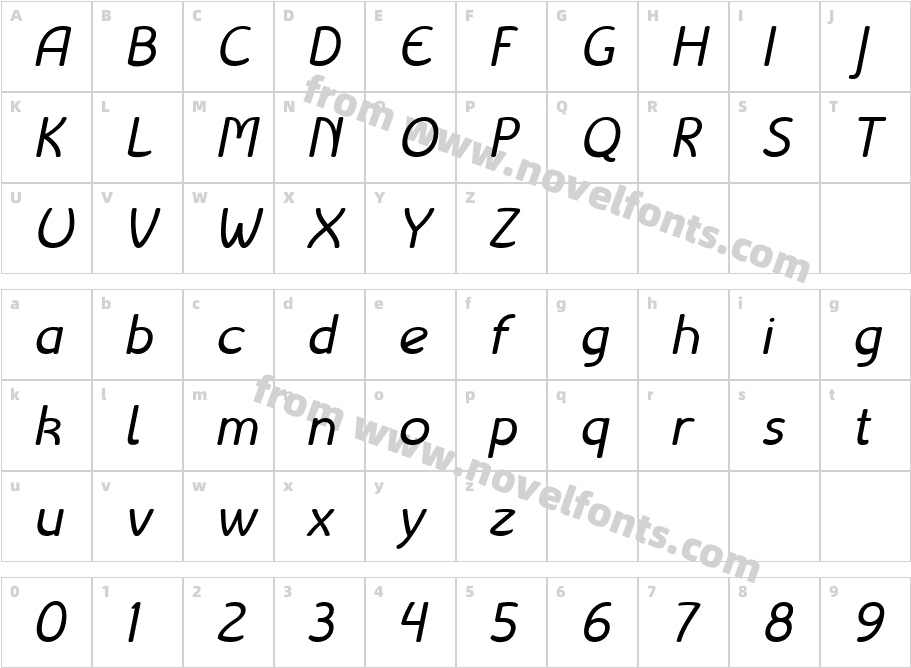 Liseuse ItalicCharacter Map