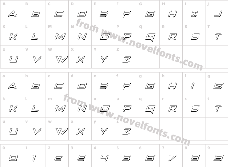 Ferret Face 3D ItalicCharacter Map