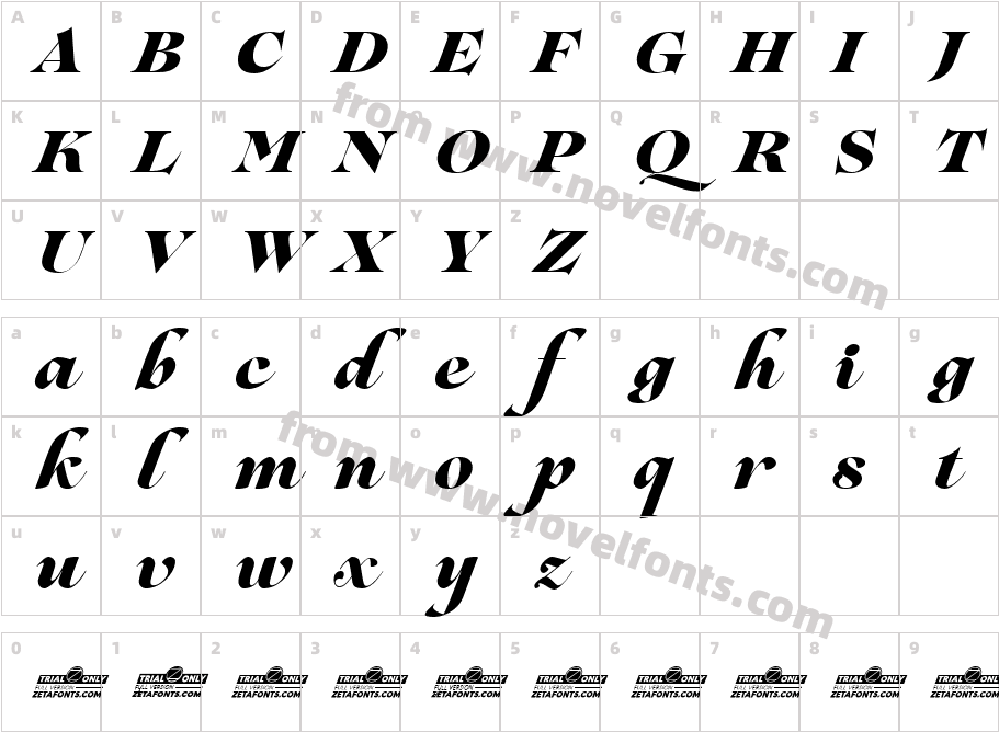 Lovelace Script Trial ExtraboldCharacter Map